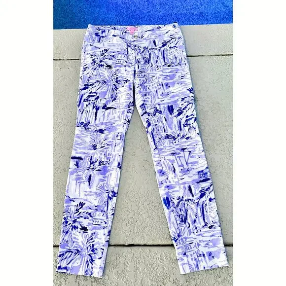 Lilly Pulitzer Kelly Ankle Skinny Pants Rock the Dock Print Size 4 Sailboat - Picture 2 of 5